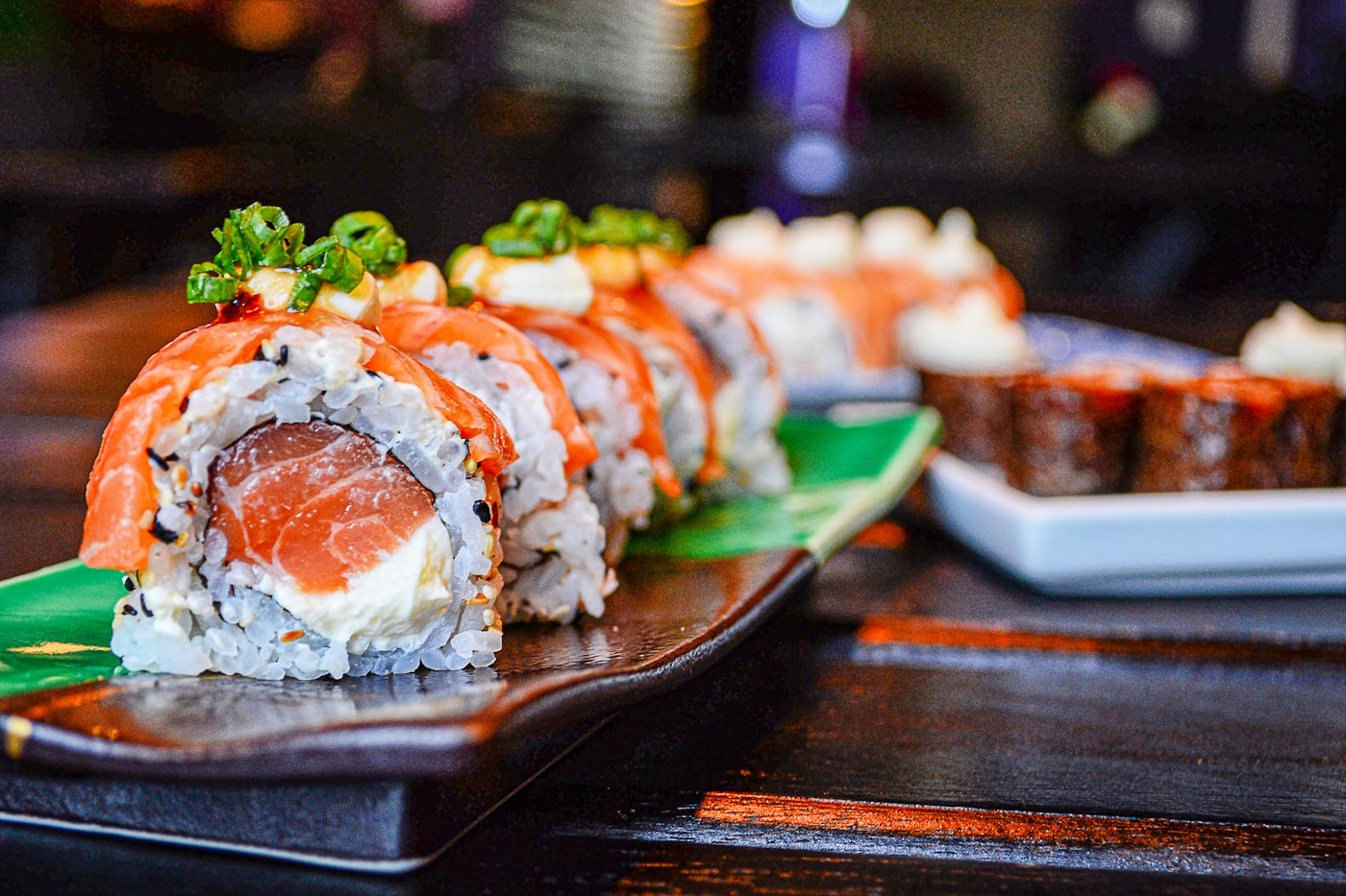 Japanese sushi arranged for a restaurant menu